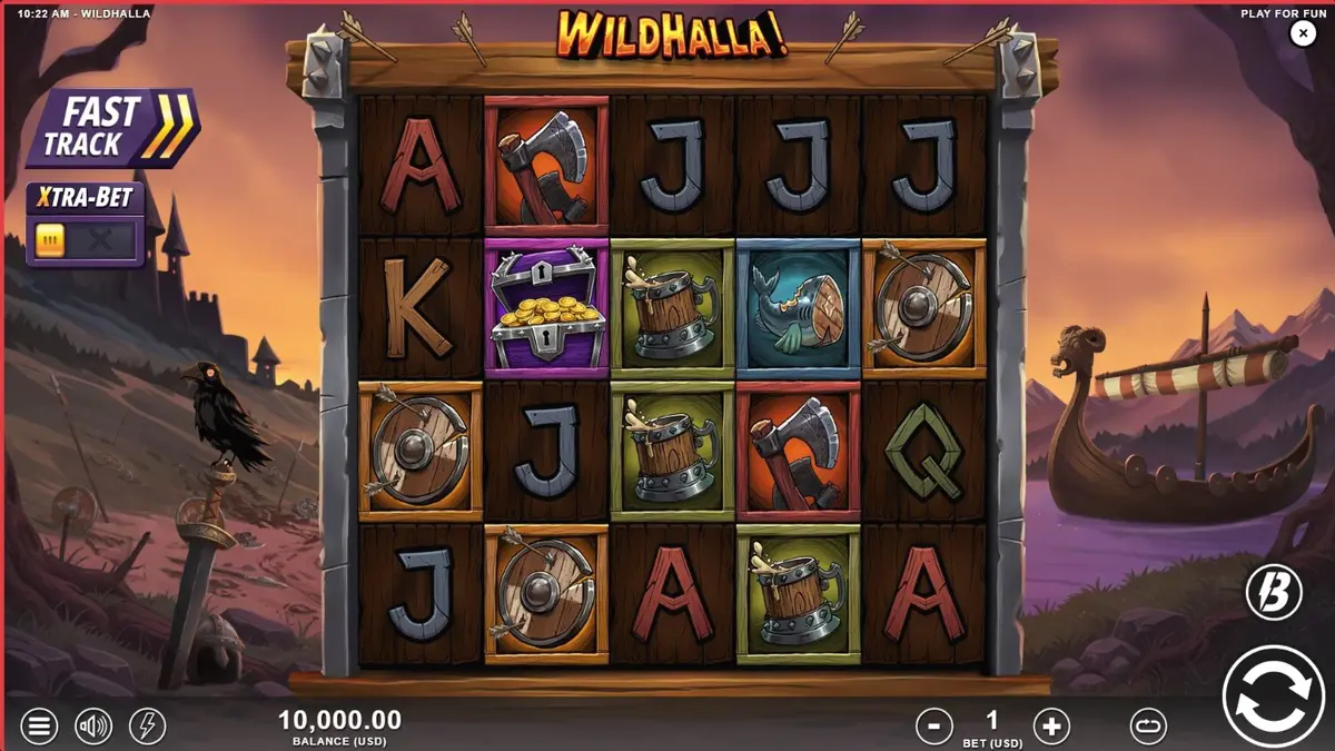 Tampilan visual slot Wildhalla dengan latar belakang bertema mitologi Nordik dan simbol Viking.